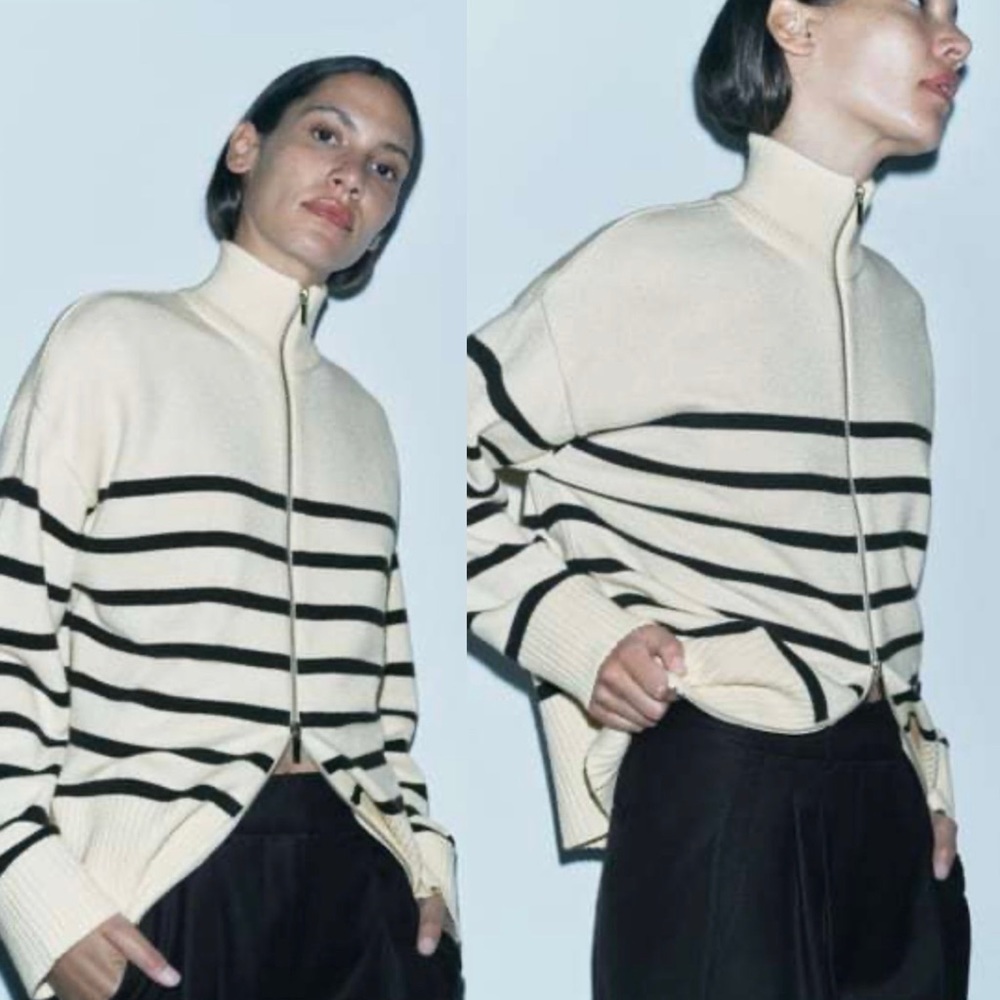 Zara Striped Zip Cardigan, Size XL